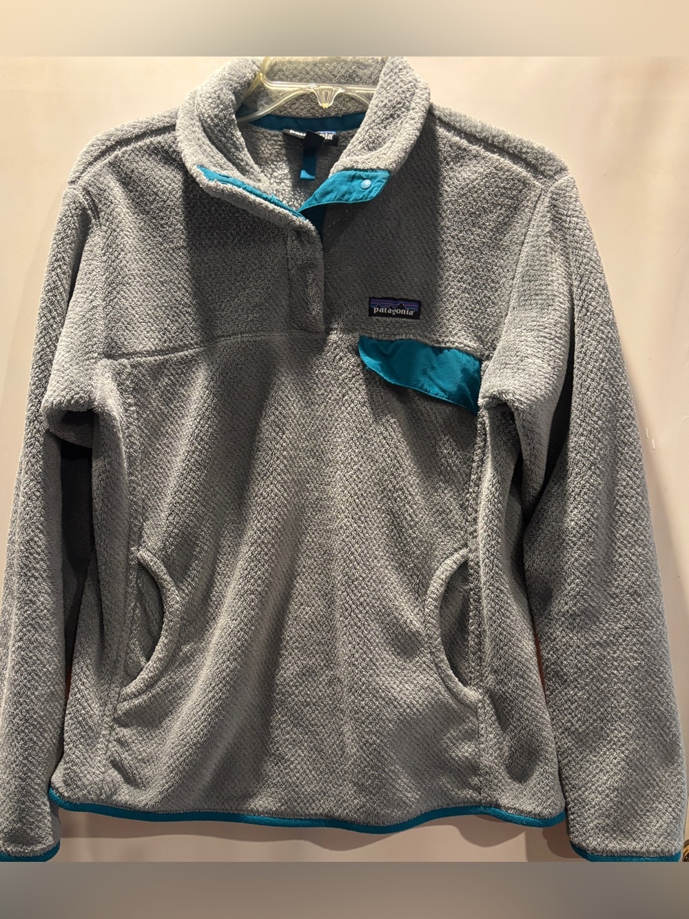Patagonia Pullover Womens Large Gray Blue Fleece T Snap Sweater Preppy Casual